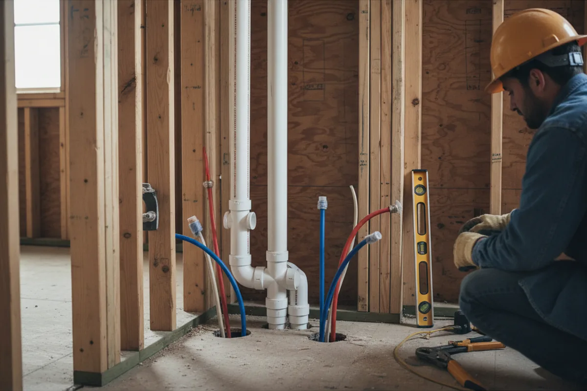 Drain and supply rough-in during Drain Cleaning in Blacksburg